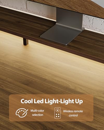 Agilestic 48 * 24 Inch Electric Standing Desk with Shelf & Led, Dark Walnut - color: Led-dark Walnut, size: 48 x 24 Inches with led and power strips
