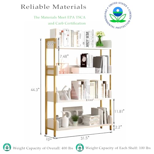 OSCHF Wide Open Shelf Bookcase, 4-Tier, White with Gold Frame - size: 4-Tier