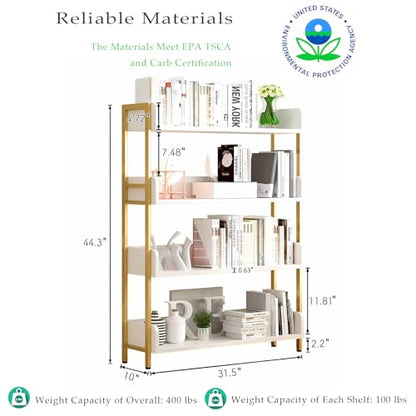 OSCHF Wide Open Shelf Bookcase, 4-Tier, White with Gold Frame - size: 4-Tier