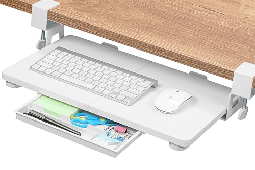 ETHU Small Keyboard Tray Under Desk with C-Clamp, 19.7x11.81", White - color: White