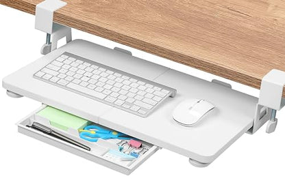 ETHU Small Keyboard Tray Under Desk with C-Clamp, 19.7x11.81", White - color: White