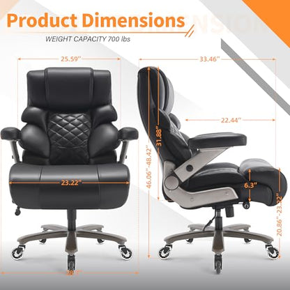 VUZI 700lbs Big and Tall Office Chair, Large Executive Leather Desk Chair - color: Black