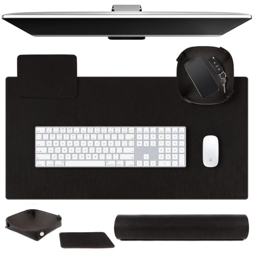 ELIZO Leather Desk Pad Real Leather Desk Mat Thick (3mm) Double Layer (32x16) Cover Blotter Desk Protector Large Computer Mat for Keyboard Mouse Pad Table Laptop Mat Office Accessories - Vintage Black - color: Vintage Black, size: 32" x 16"