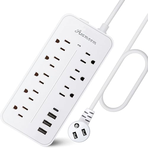 15FT Surge Protector Power Strip Extension Cord with USB C, Flat Plug Power Strip with Long Cord,8 Outlets and 4 USB Port,1700J Wall Mount Desk Multiple Outlets for Home Office White ETL Listed - color: White, size: 15FT