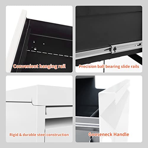 IKIMI 4 Drawer Metal File Cabinet with Lock,White Office Filing Cabinets - color: White, size: 4 Drawers