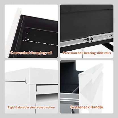 IKIMI 4 Drawer Metal File Cabinet with Lock,White Office Filing Cabinets - color: White, size: 4 Drawers