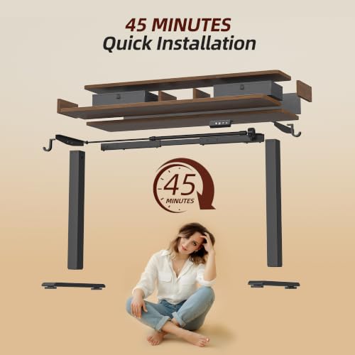 TIQLAB 48 * 24 inch Standing Desk with Two Drawers&Top Shelf, Black Walnut | Smooth Height Adjustment, 2 Memory Presets, One-Touch Control, Stable Steel Frame, 176 lbs Capacity, Easy Assembly - color: Black Walnut, size: 47*24 inch without keyboard tray