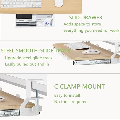 ETHU Small Keyboard Tray Under Desk with Metal Rail, 19.7x11.8", Oak | Slide Out Ergonomic Keyboard Drawer, Pull Out Keyboard Tray for Home Office Desk, Suitable Max Desk Thickness 1.96" - color: Oak