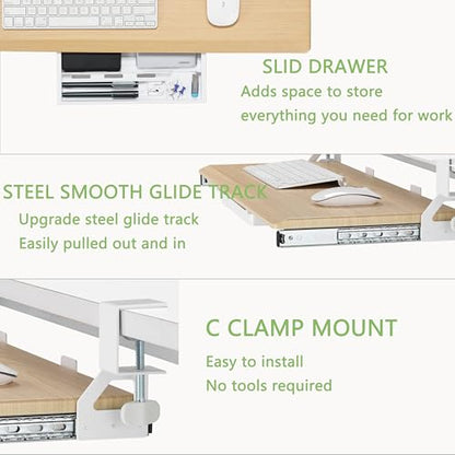 ETHU Small Keyboard Tray Under Desk with Metal Rail, 19.7x11.8", Oak | Slide Out Ergonomic Keyboard Drawer, Pull Out Keyboard Tray for Home Office Desk, Suitable Max Desk Thickness 1.96" - color: Oak