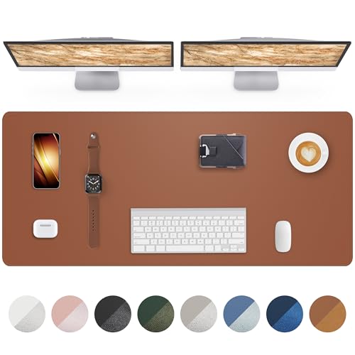 Large Desk Mat - 48" x 17"Leather Desk Pad Protector, Office Desk Mat, Non-Slip PU Leather Large Mouse Pad, Waterproof Desk Blotter Mat, Desk Cover pad for Office and Home (Brown) - color: Brown, size: 48" x 17"