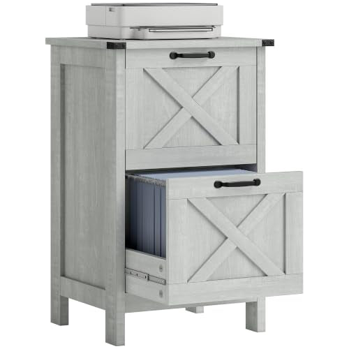 HOMCOM Vertical File Cabinet 2 Drawer Silent Slides, Distressed Light Gray - color: Distressed Light Gray