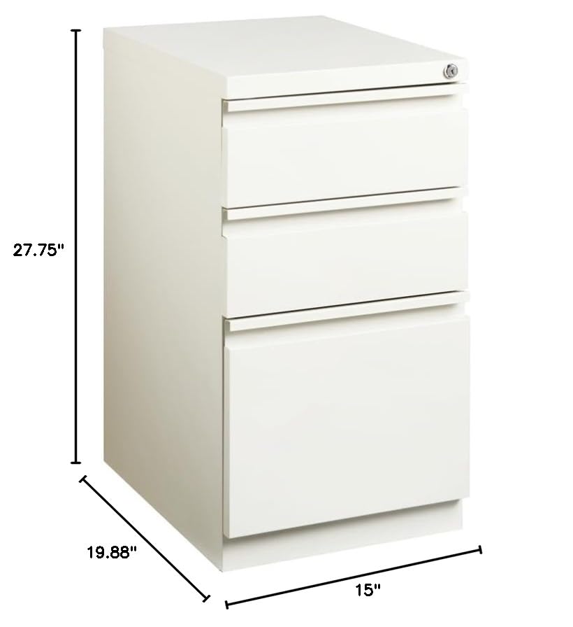 Pemberly Row 3 Drawers 27.75" Vertical White Metal Filing Cabinet Lockable Pre-Assembled Stationary Letter Size for Home, Office - color: White