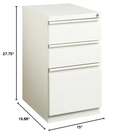Pemberly Row 3 Drawers 27.75" Vertical White Metal Filing Cabinet Lockable Pre-Assembled Stationary Letter Size for Home, Office - color: White