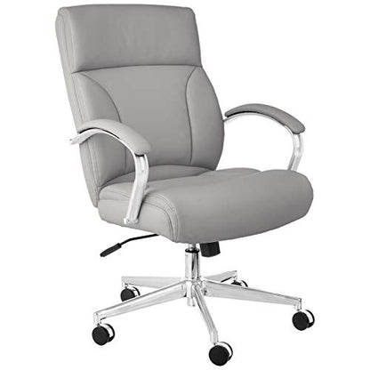 Amazon Basics Executive Desk Chair with Easy Assembly, Adjustable Height, 275lb Capacity, Wide Oversized Cushion, 29.13"D x 25.2"W x 43.11"H, Grey Bonded Leather - color: Grey