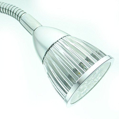 QUANS 5W High Power Clip-on Flexible Gooseneck Cool White LED Desk Light | 19 Inch Silver Adjustable Neck, 6000K 6500K, US Plug On/Off Switch, Metal Clamp for Sewing Study Bedside Craft Work Lighting - color: Silver (Cool White) Non-Dim