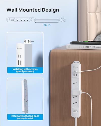 TROND Wall Mount Surge Protector Power Strip with 360 Rotating Plug, 3ft - color: White, size: 3FT Rotating Plug