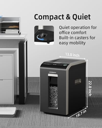 Locksworth 200-Sheet Micro Cut Shredder for Home Office, 8.5 Gallons Bin P-5 High Security Shredders for Paper, CD, Credit Card, Staple, Clip, Heavy Duty Commercial Paper Shredder with Casters - size: 200-Sheet