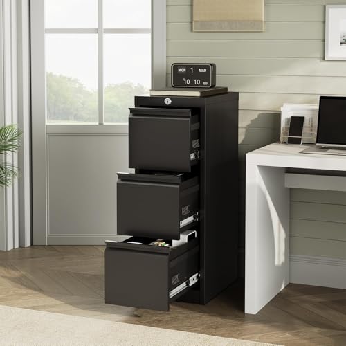 3 Drawer File Cabinet with Lock, Vertical Filing Storage Cabinet, Metal Filing Cabinets, Steel Lockable Storage Cabinets for Home Office, Legal/Letter Size File - size: 3 Drawer