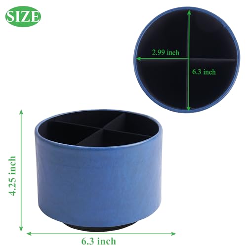 Round Leather Art Supply Organizer,Remote Control Holder,360 Degree Spinning,Multi-Functional Pencil Holder,4 Compartments Desktop Stationary Organizer(1-Oil Blue2) - color: 1-Oil Blue2