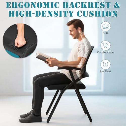 Stackable Foldable Office Chairs with Armrests, Portable Conference Meeting Guest Training Room Chairs for Guest Reception Home Office Training Classroom Chair,Black,10