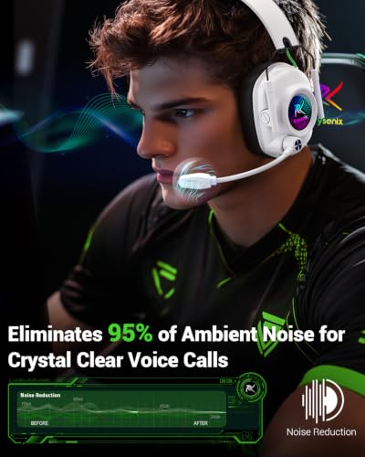Wireless Gaming Headset with Mic for PS5, PS4 & PC, 7.1 Surround Sound - color: White