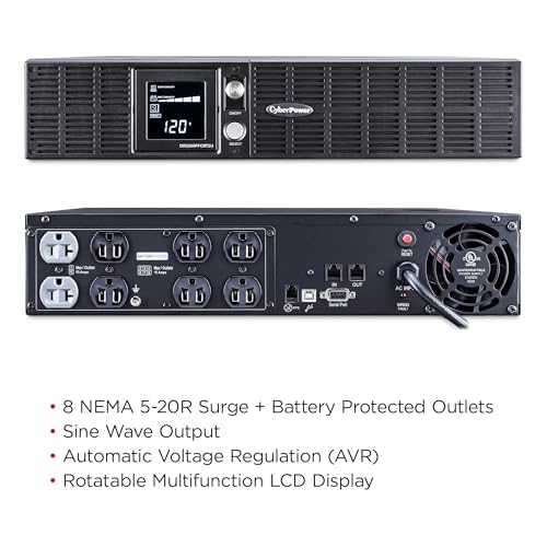 CyberPower OR2200PFCRT2U PFC Sinewave UPS Battery Backup | 2000VA/1540W, 8 Outlets, AVR, 2U Rack/Tower, UL Certified - style: 2000VA 20A