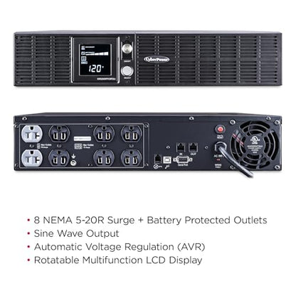 CyberPower OR2200PFCRT2U PFC Sinewave UPS Battery Backup | 2000VA/1540W, 8 Outlets, AVR, 2U Rack/Tower, UL Certified - style: 2000VA 20A