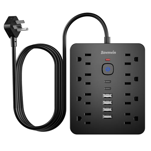 2 Pack Surge Protector Power Strip, 8 Outlets(1850W/15A/14AWG), 6 USB Charging Ports(2 USB C), 6FT Flat Plug Extension Cord Outlet Extender with Overload Protection, ETL Certified for Office. - color: Black, size: 6FT-2PCS
