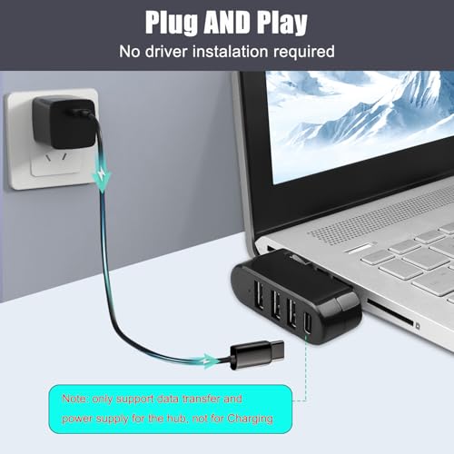 VIENON 4-Port USB C Hub [90°/180° Degree Rotatable], USB C Adapter Splitter with PD-in 5W Port, USB Extender for MacBook, iMac, Surface, and More C Port Laptop(Not for Car) - style: USB-C