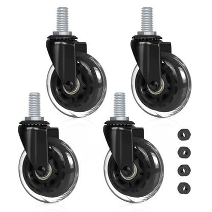 Hirate 3 inch M10 x 20mm Threaded Stem Swivel Caster Wheels with Nylon Nuts | Set of 4 Rubber Caster Replacement , Heavy Duty PU Durable Swivel Wheels, Metric Stem No Brake for Home Furniture Carts