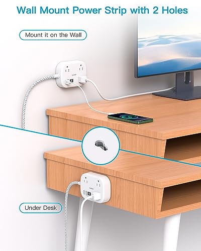 Cruise Essentials 2026,One Beat Travel Power Strip with USB C,Flat Plug - color: White, size: 15Ft