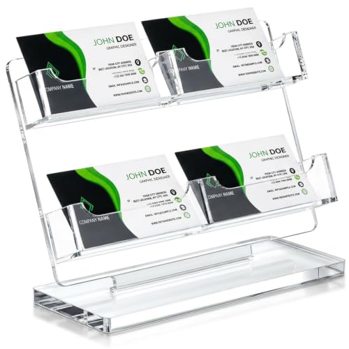 Business Card Holder for Desk, 4 Slots Clear Acrylic Card Display Stand, Large Capacity Detachable Desktop Organizer with Angled Design for Office Reception Meeting Room - style: 4 Slots