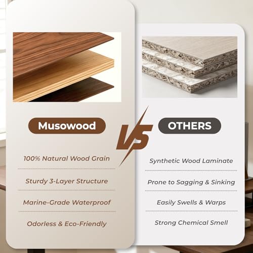 muso wood Dual Monitor Stand with Storage Shelf, 45 Inch Wooden Monitor Riser for 2 Monitors, Walnut Desk Shelf for Computer, Laptop, Screen, TV, Printer