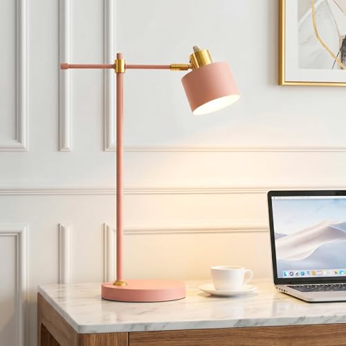 22.2" Modern Desk Lamp, Metal Table Lamp with LED Bulb, Adjustable Reading Lamps for Living Room, Mid Century Task Lamp for Home Office, Industrial Bedside Lamps with Solid Base, Pink - color: Pink