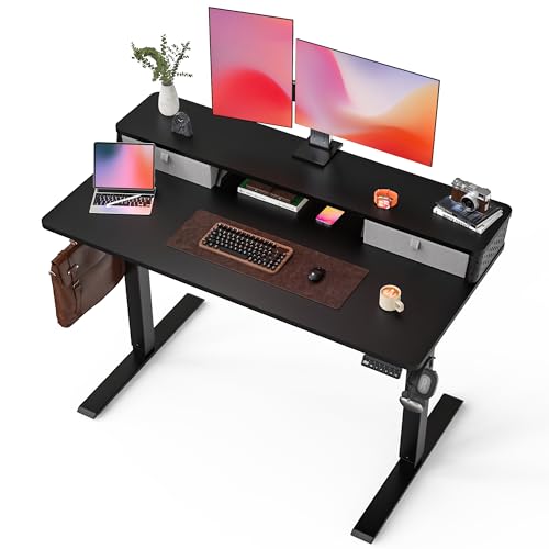 FiCiHi 48x24 Inch Electric Standing Desk, 2 Drawers, Adjustable Height Desk - color: Classical Black, size: 48"x24" (Standard)