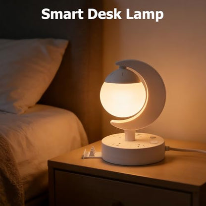 Table Lamp with USB Charging Port & AC Outlet, 3-Color Dimmable LED Desk Lamp, Eye-Caring Bedside Nightstand Light for Bedroom, Home Office & Living Room