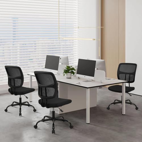 CLATINA Armless Home Office Chair, Small Ergonomic Mesh Back Desk Chair with Lumbar Support and Wheels, Adjustable Height 360° Swivel Rolling Computer Chair for Conference Waiting, Black, 6Pack - color: Black-sprain, size: 6 Pack