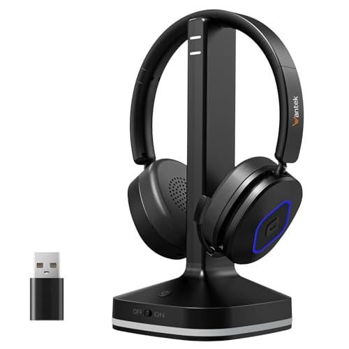 Wantek Wireless Headset with Mic, On-Ear Bluetooth Headset with Noise Cancelling Microphone, USB Dongle, Mute Button & Charging Base for PC, Laptop, Work, Zoom, Teams, Online Meetings, Home Office - color: Black