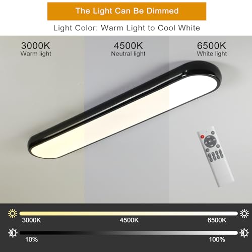 Qcyuui Modern LED Ceiling Light,Dimmable Semi Flush Mount Ceiling Light,39.4 in Long Ceiling Light Fixture,Kitchen Lighting Fixtures Ceiling for Office Bedroom Hallway(Black/48W/3000-6500K) - color: Black/Dimm/48W/39.4IN/3000-6500K, size: 39.4in