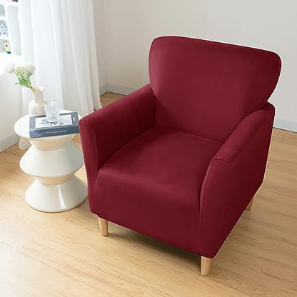 LiveGo Stretch Mid Century Modern Armchair Slipcover 1-Piece Jacquard Accent Chair Covers with Arms Soft Waterproof Chair Slipcovers for Living Room Furniture Protector Office (Velvet Wine Red) - color: Velvet Wine Red