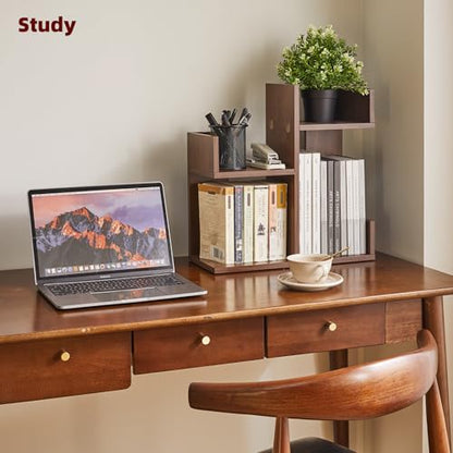 Aibiju Small Bookshelf for Small Space, Unique Cactus Bookcase, Kitchen Counter Shelf Desktop Organization, Light Walnut YD-DSR002LW - color: Light Walnut