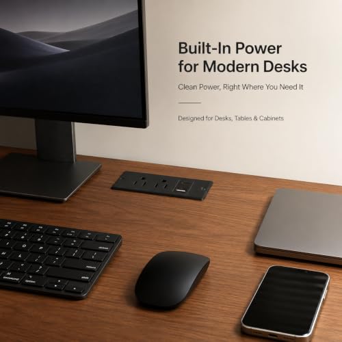 Recessed Power Strip with USB-C and USB-A, 2 AC Outlets, in-Desk Flush Mount Power Strip, 125V 12A 1500W, for Desk Countertop Kitchen Island (Black, 4.9FT) - size: 4.9FT, style: 12W