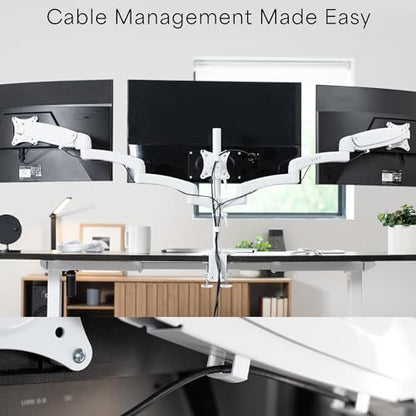 VIVO 17 to 32 inch Triple Pneumatic Monitor Mount, 2 Pneumatic Arms, 1 Fixed, Adjustable Swivel, Rotation, Heavy Duty VESA Desk Stand with C-clamp, Max VESA 100x100, White, STAND-V300GW - color: White, size: Triple Mount