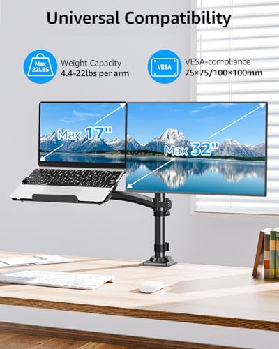 MOUNTUP 2-in-1 Laptop and Monitor Desk Mount, Laptops Arm Holds 4.4-22lbs - size: Dual-With Pole