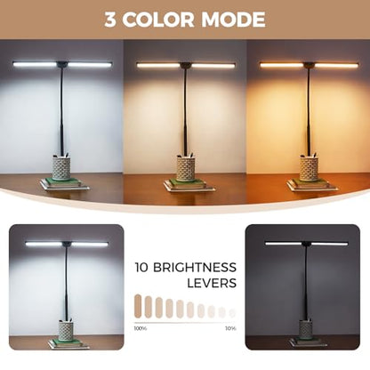 Voncerus LED Desk Lamp for Home Office, Double Head Desk Light with Clamp - color: Black Pro