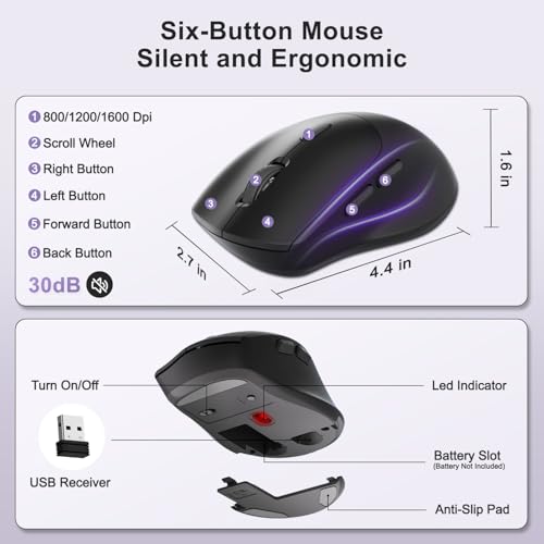 Wireless Keyboard and Mouse Combo, Full Size Ergonomic Wave Keys(Purple-B) - color: Purple Black
