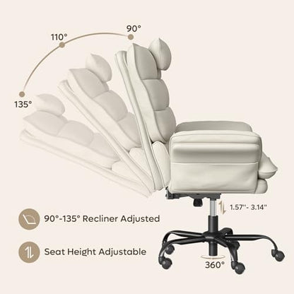 Bestier Cross Legged Office Chair with Headrest PU Leather Beige | Criss Cross Chair with Adjustable Arms 135° Reclining Executive Chair Big and Tall Computer Desk Chair for Home - color: Beige Pu Leather, size: High Back