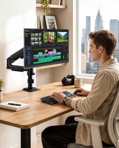 Single Monitor Arm for 17-32 Inch Screens, Holds up to19.8 lbs | Desk Monitor Mount with Clamp and Grommet Base,Gas Spring Monitor Stand,Full Motion Monitor Arms for Home Office - style: Single Monitor Arm
