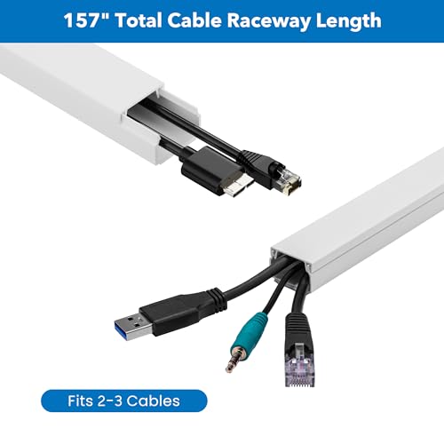 Mount-It! 157in Cord Hider Kit – Paintable Cable Raceway for TV Cables, Wires, and Power Cords, Wire Cover & Cable Concealer, Fire-Retardant Design, Incl. Corners & Connectors, Fits 2-3 Cables – White