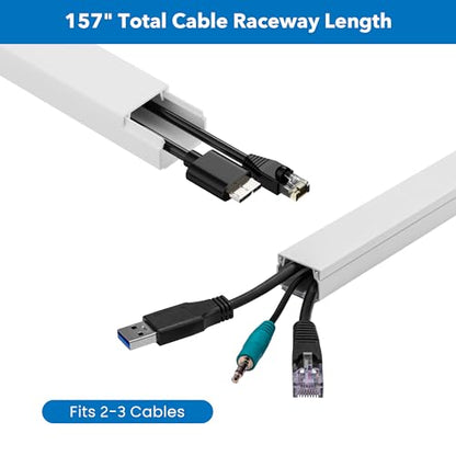 Mount-It! 157in Cord Hider Kit – Paintable Cable Raceway for TV Cables, Wires, and Power Cords, Wire Cover & Cable Concealer, Fire-Retardant Design, Incl. Corners & Connectors, Fits 2-3 Cables – White
